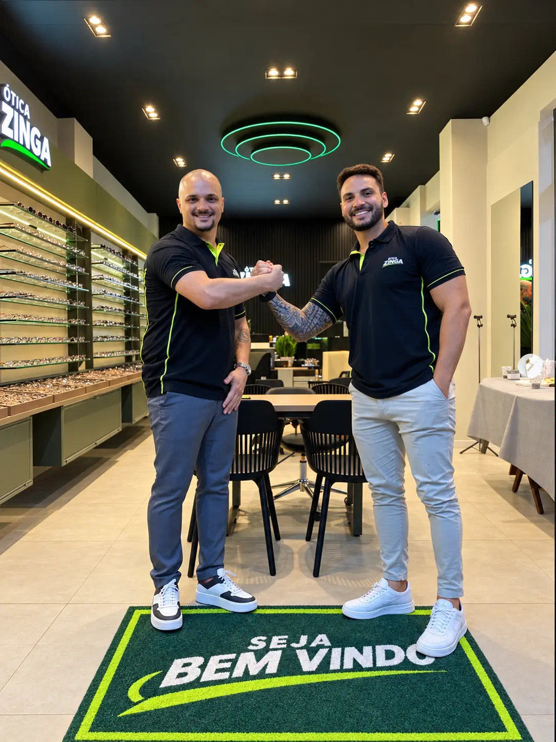 Douglas e Rudolf, fundadores da Ótica Zinga, na loja
